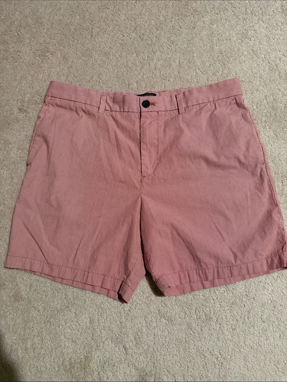 Banana Republic Men's Brick Red and White Striped Flat Front Aiden Shorts - Picture 1 of 7